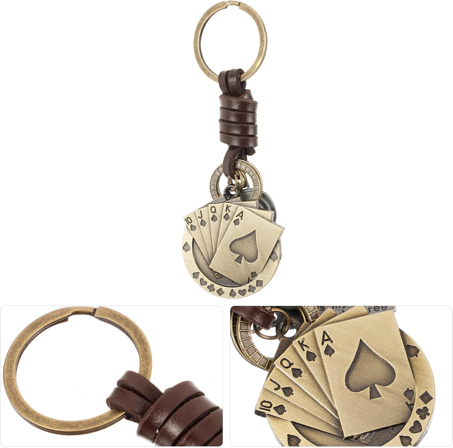 YARNOW Vintage Leather Poker Card Keychain for Men, Handmade Woven Cowhide Key Ring, Creative Small Bag Hanging Pendant, Retro Key Decoration for Car and Backpack image number 4