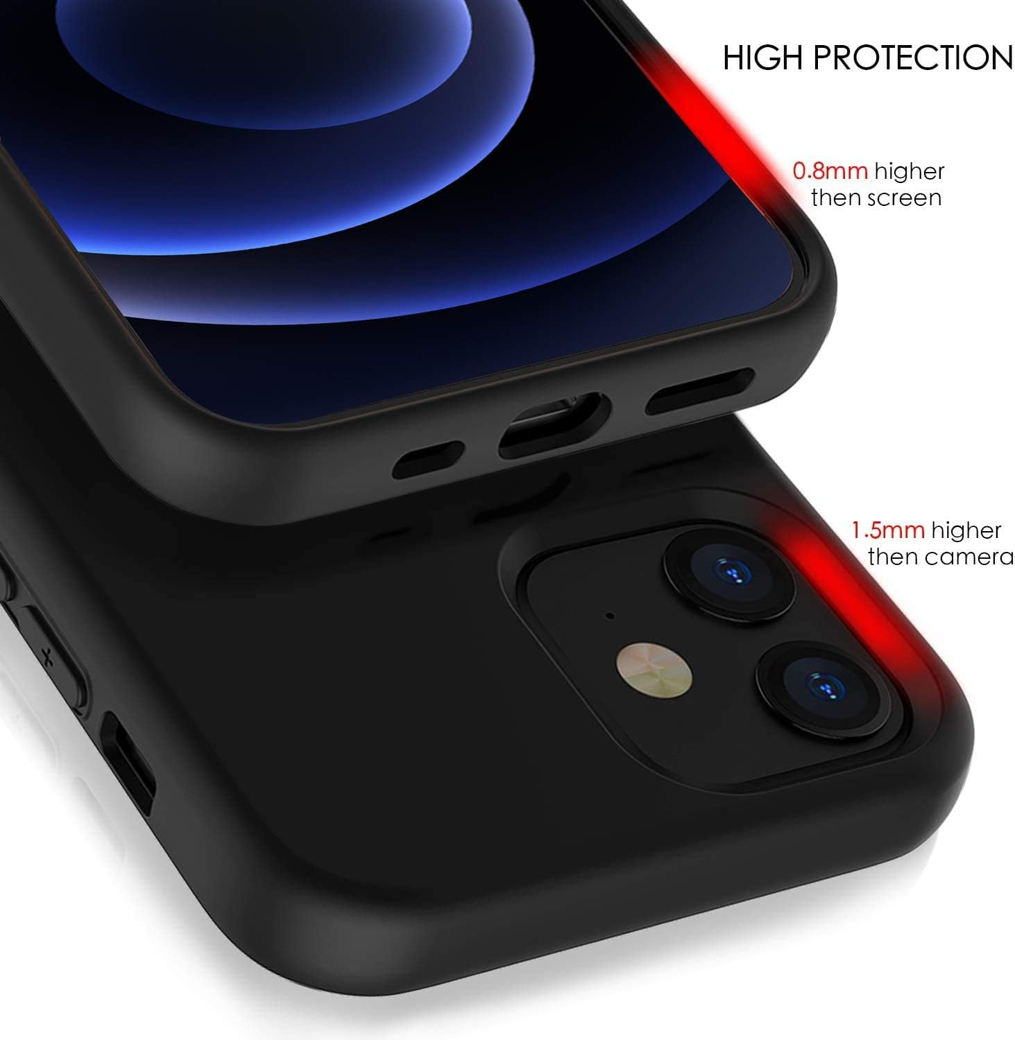 ZUSLAB Nano Silicone Case for Iphone 12 Mini 5.4" Shockproof Gel Rubber Bumper Protective Cover - Black - Cobalt Blue image number 2