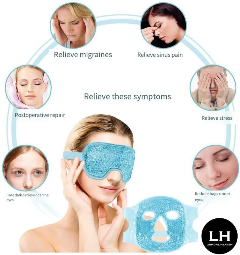 Lh-Blue Gel Eye Mask, 2 Pack Cooling Ice Sleeping Masks for Puffy Face Eyes for Men & Women, Cold & Warm Sleep Compress for Post Surgery, Puffiness, Allergies, Sinuses & Migraines- Blue image number 3