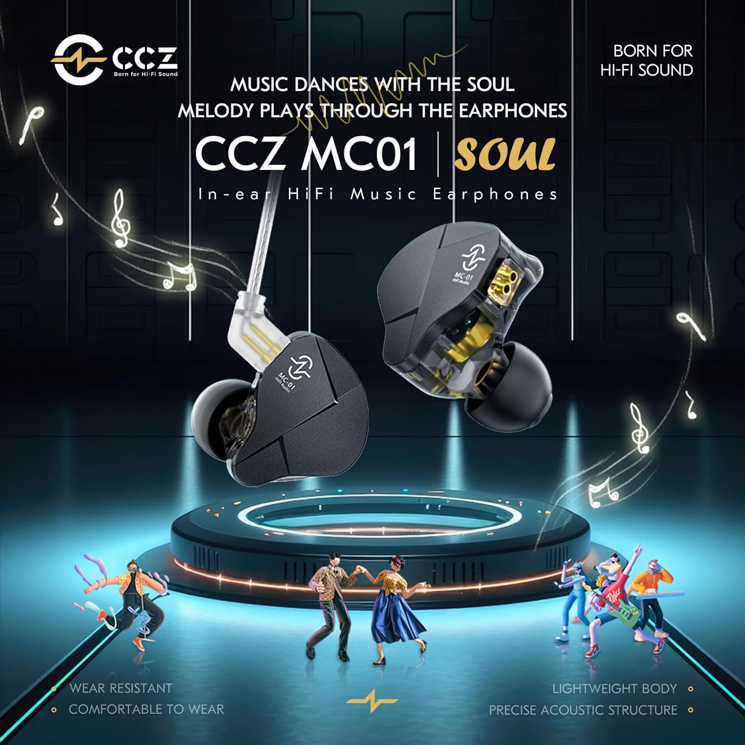 Yinyoo CCZ MC01 Soul in Ear Monitors Wired Earphones with 3.5Mm Jack 10Mm PET Dual Magnetic DD Gaming Earbuds IEM HIFI Stereo Sound with Microphne for Pop, Rock, Metal, Jazz image number 3