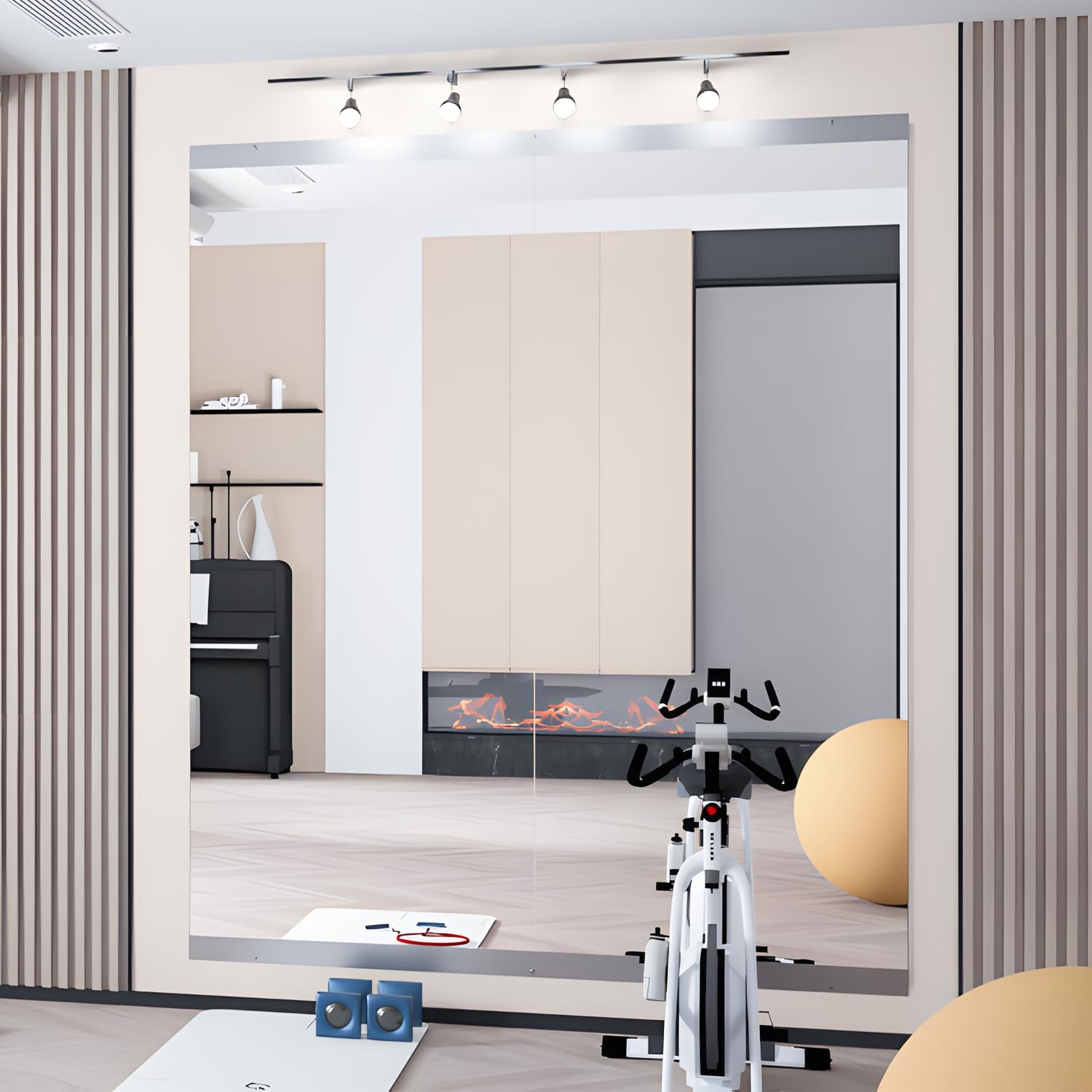 NEUWEABY Home Gym Mirror, 57''X24''-2PCS Full Body Mirror for Yoga, Full Length for Fitness, Workout Dance Studio, Garage Tempered Glass Frameless, Large Wall Workout image number 4