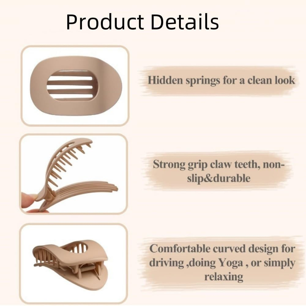FACAING Flat Claw Clip, 4Pcs Flat Hair Clip, Flat Hair Clips, Flat round Hair Claw Clips, Durable French Barrettes, Non-Slip Hair Curved Design Women'S Hair Clips for Thin to Thick Hair (4 Colors) image number 4