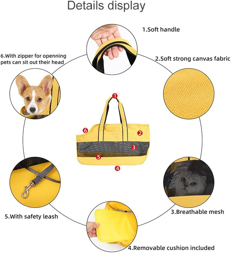 Small Pet Carrier Travel Sling Bag, Dog Purse, Cat Carrier Pet Handbag, Breathable Mesh Design with Window for Small Dogs and Cats, Portable Panoramic Pet Bag(Yellow)