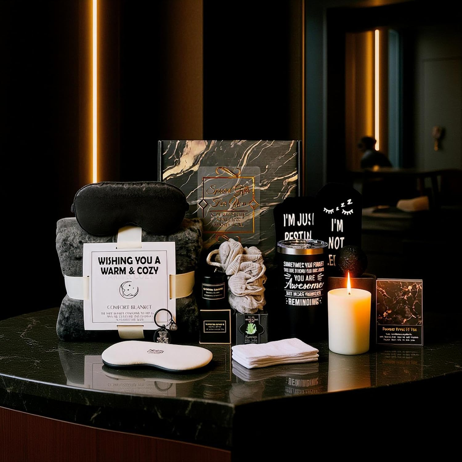 Father'S Day Gift for Dad - Men'S Gift Set with 12Oz Insulated Tumbler, Candle, Socks, Eye Mask & Self Care - Birthday & Anniversary Gifts for Him - Gift Basket Box - for Dads Who Want Nothing image number 2