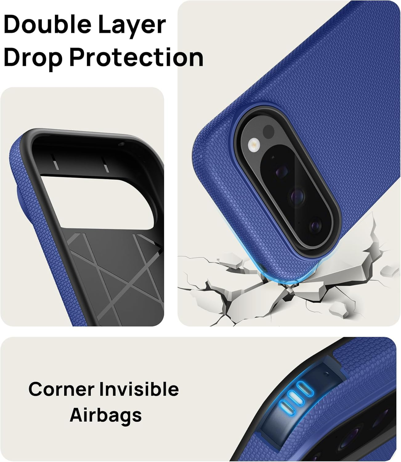 Vihibii for Google Pixel 9 Pro XL Case, [Double Layer Drop Protection] with 2X Screen Protector, Shockproof Silicone Inner Case & Rugged Outer Cover Phone Case for Google Pixel 9 Pro XL 2024, Blue image number 6