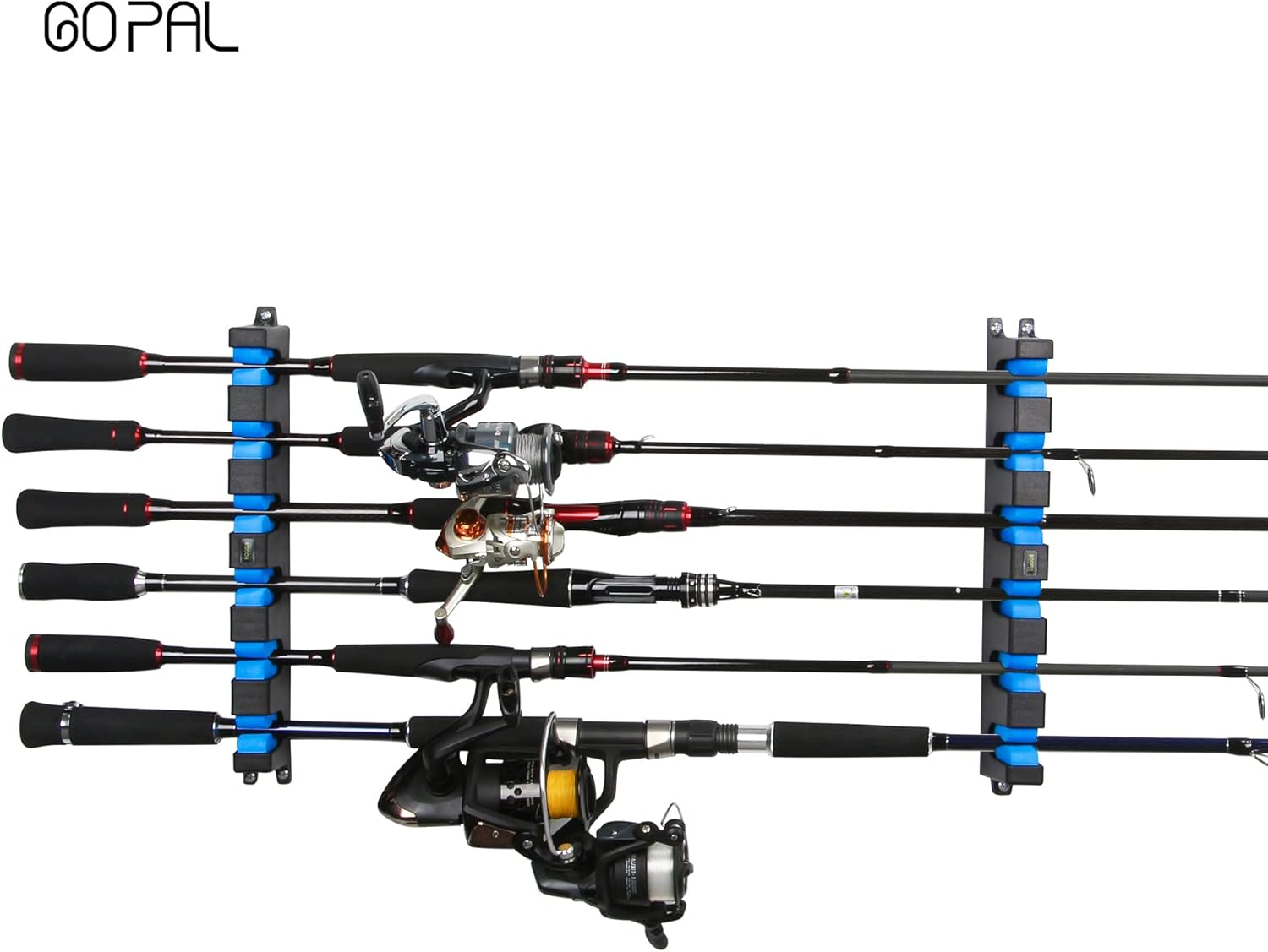 Go Pal RR1 Horizontal Fishing Rod Holder Store 6 Rods or Fishing Rod Combos Wall Mounted Fishing Rod Rack for Garage, Horizontal 6-Rod Rack image number 5