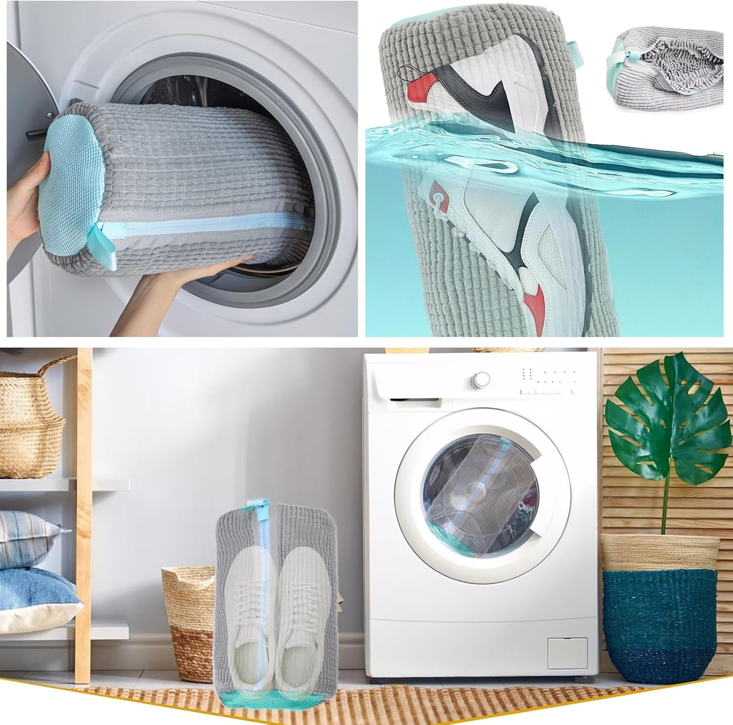 Shoes Laundry Machine Bag,Tuoyi 1 Pack Wrap-Around Washer and Dryer Zipper Storage Bag,Reusable Shoe Washing Bags for Washable Shoes image number 3