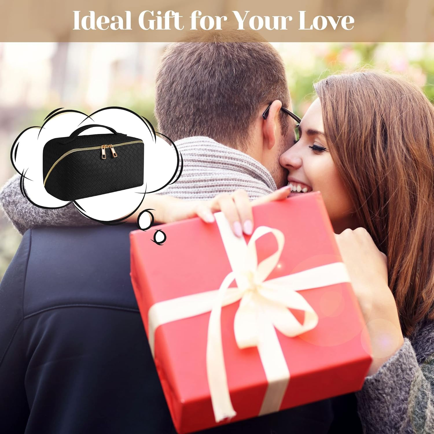 SFXULIX Large Capacity Travel Cosmetic Bag - Makeup Bag, PU Leather Waterproof Cosmetic Bag, Women Portable Travel Makeup Bag with Handle and Divider Flat Lay Makeup Organizer Bag, Black, Fashion image number 4