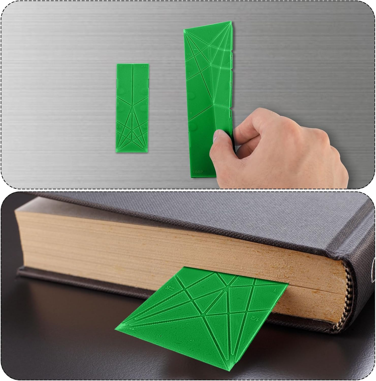 2Pcs 3-In-1 Polygons Measuring Spoon, 6 Different Sizes Foldable Flat Magnetic Measuring Spoons for Liquid Dry Ingredients Multifunctional Kitchen Gadgets (Green) image number 5