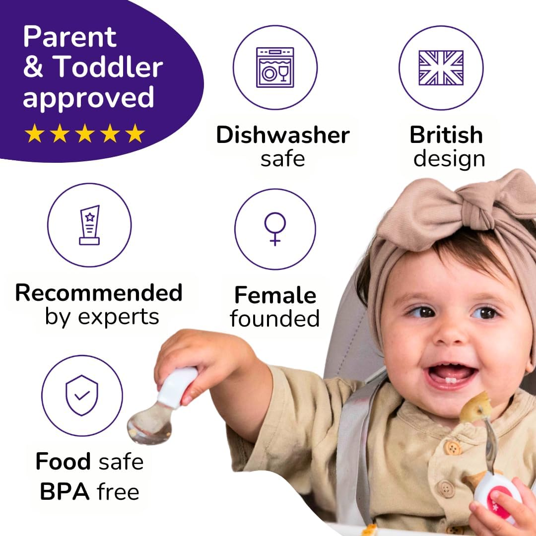 Doddl 3-Piece Knife, Spoon and Fork Set - Learn to Use Toddler Cutlery in Minutes, 1 Year Old & Up, Baby-Led Weaning Supplies, Magenta