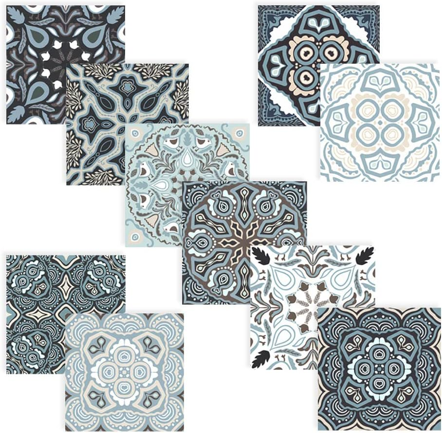 20 Pieces Moroccan Peel and Stick Self Adhesive Tile, Tile Stickers Decals, Removable Decorative Tile Stickers, Waterproof Backsplash Tile Stickers for Kitchen Bathroom