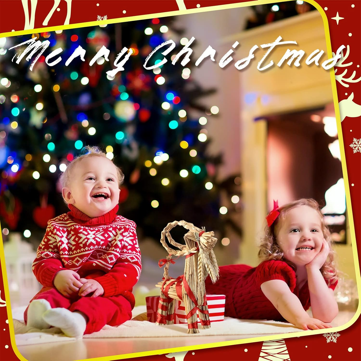 Gerrii Christmas Straw Goat Scandinavian Christmas Straw Ornaments Yule Goat Swedish Tradition Gift for Xmas Home Birthday Party Outdoor Interior Decoration Holiday(7.8 Inch) image number 2