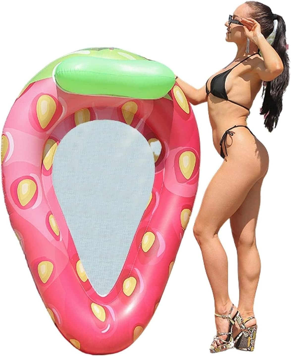 Strawberry Shape Swimming Ring, PVC Inflatable Mesh Hammock Floating Row, Inflatable Reclining Chai for Swimming Pool/Beach image number 3