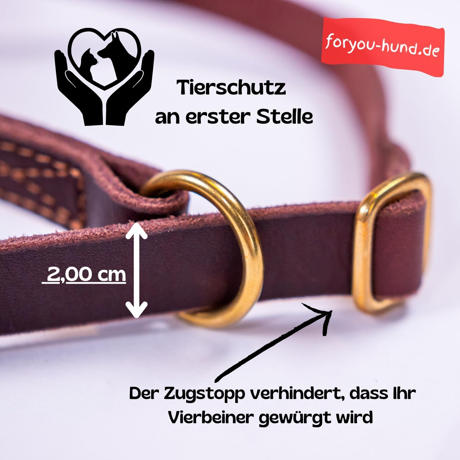 Foryou&reg; Leather Dog Lead with Collar, XS-XXL Neck Circumference, 3 Different Lengths, Real Leather Dog Lead in Premium Quality, 2.0 Cm X 190 Cm image number 2