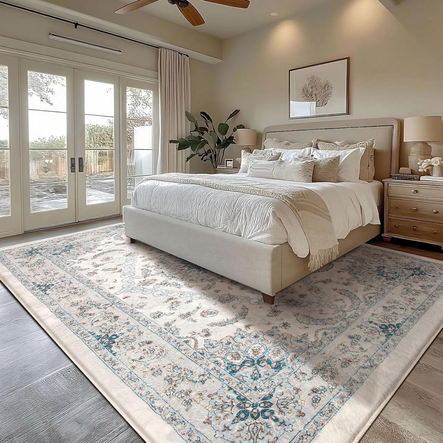 Leesentec Vintage Area Rugs for Living Room Soft Non-Slip Persian Rug Retro Floral Accent Carpet Extra Large Rugs for Bedroom/Dining/Office/Nursery Boho Home Decor (Blue/Grey/Beige，200 X 300Cm) image number 2