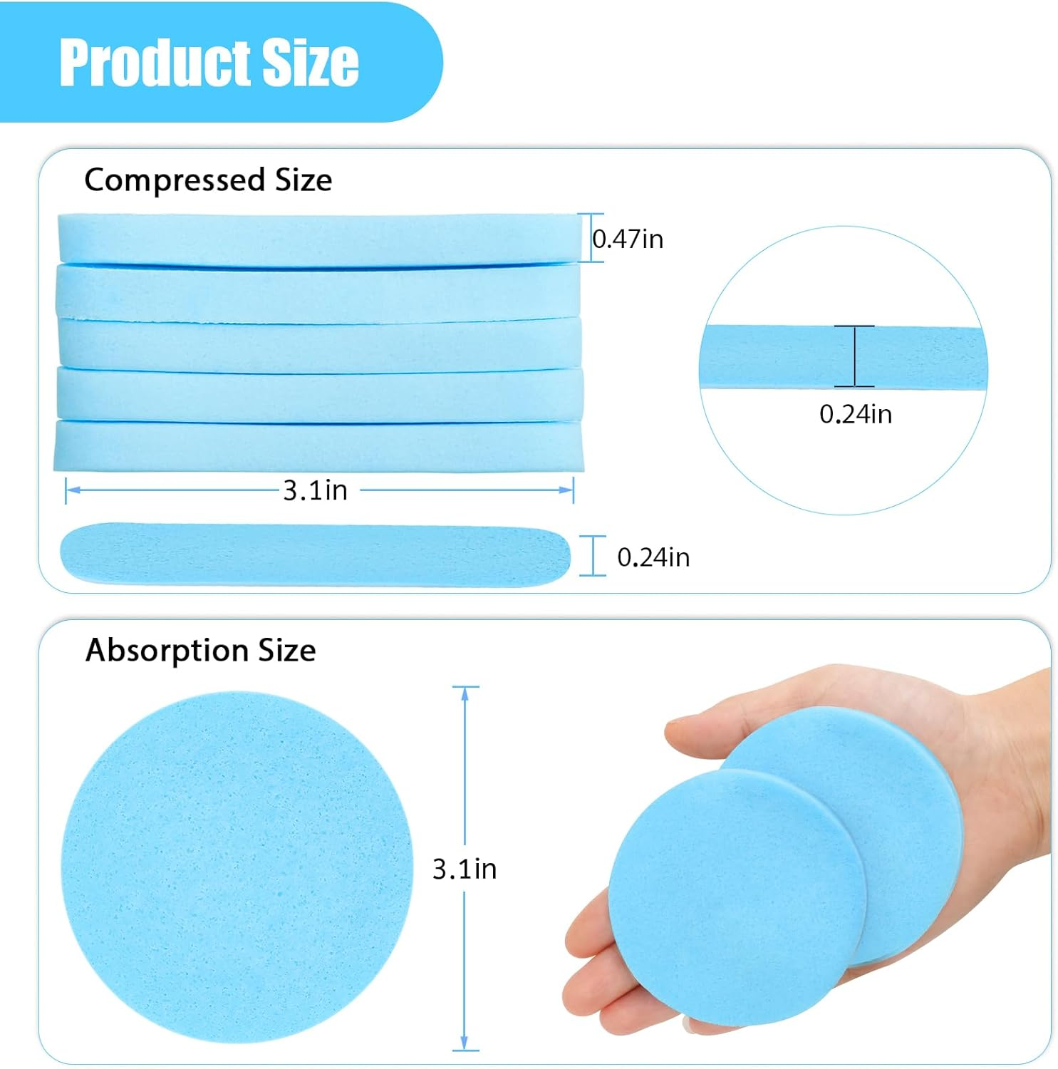120 Pcs Facial Sponge Compressed, Luxiv Face Cleansing Sponge Estheticians Compressed Makeup Facial Sponge round Wash Face Sponges for Women Compress Exfoliating Removal Sponge (Blue) image number 5