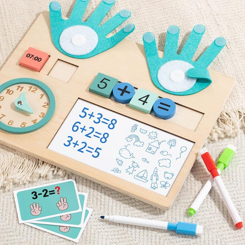 Montessori Toys for Toddlers Age 3 4 5, Wooden Math Learning Board with Numbers & Clock, Educational Preschool Toys for Kids, Fine Motor Skills Counting Toy Boys and Girls image number 5