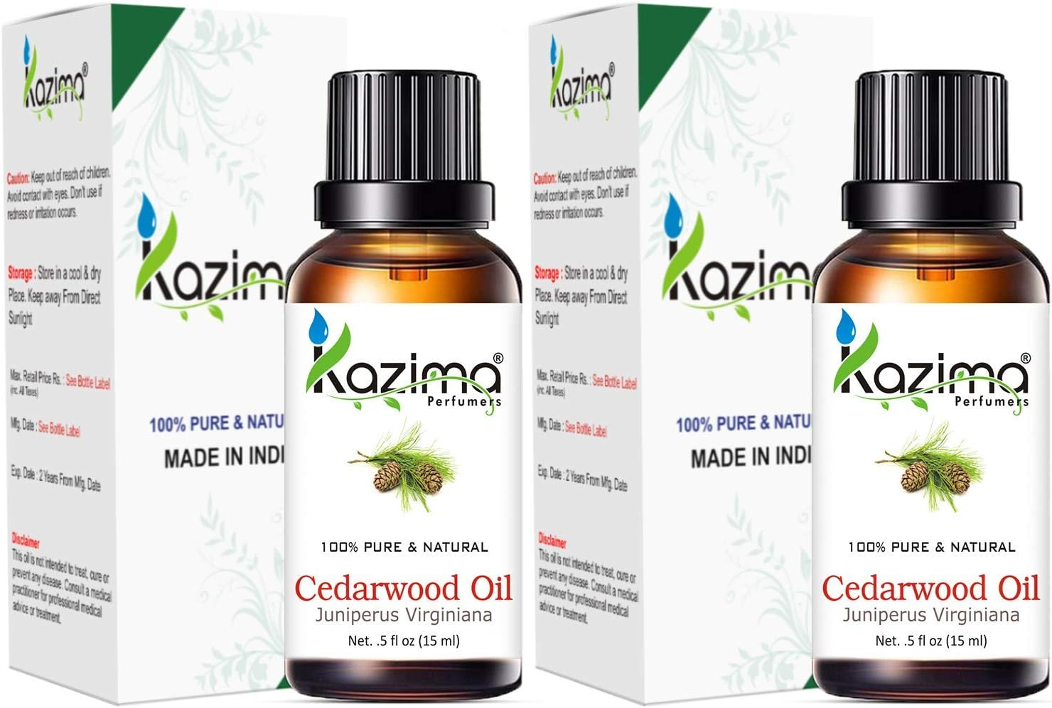 KAZIMA Cedarwood Essential Oil (Pack of 2) with Dropper 15Ml Pure Natural - Ideal for Hair Growth, Hair Growth & Skin, Acne and Dry Scalp image number 1