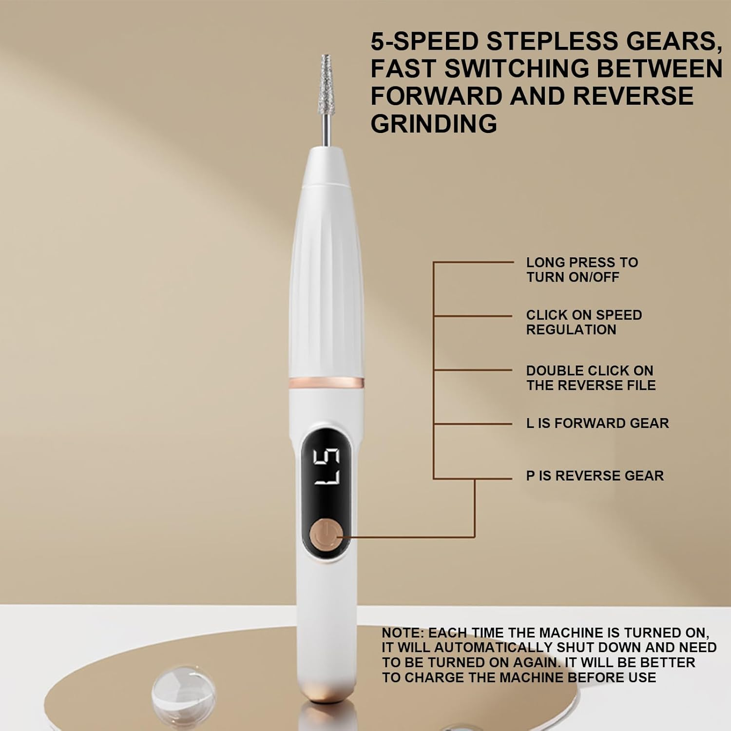 Electric Filer for Nail | Manicure Drill Nail Electric File,Rechargeable Grinder with Replacement Parts, Digital Display Manicure Tools for Polishing Removing