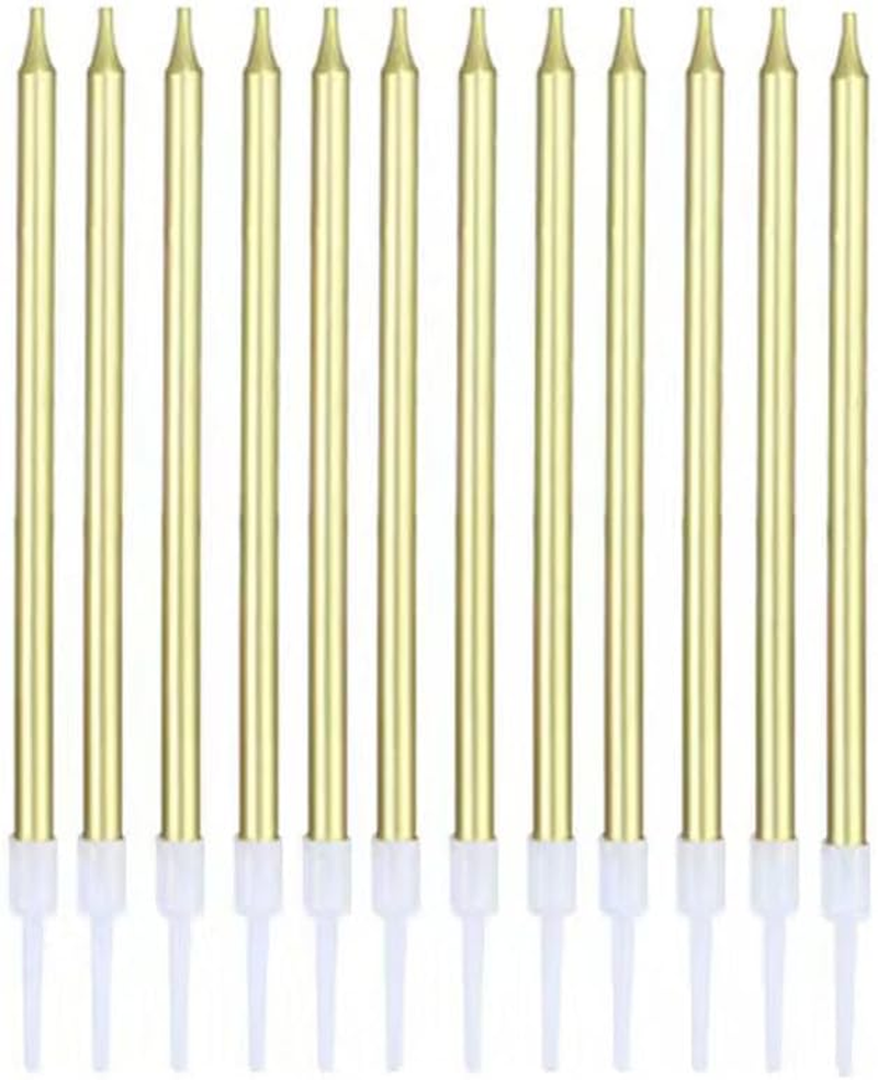 5.5Inch Birthday Party Long Cake Candles Metallic Birthday Candles in Holders for for Wedding Anniversary Graduation Retirement Party Decors (12PCS) image number 3