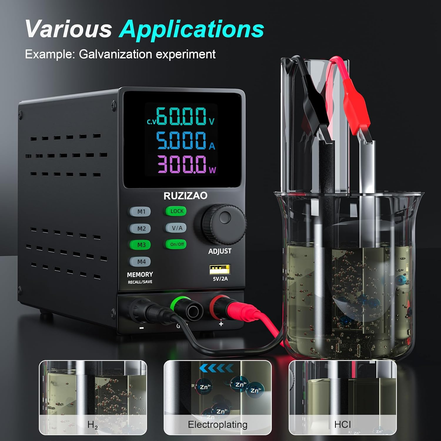 DC Power Supply Variable, 300V 1A, High Voltage Adjustable Switching Regulated Lab Bench Power Supply with 4 Storage Modes, Encoder Knob, Output Switch, Lock Button, Colorful 4-Digit Display