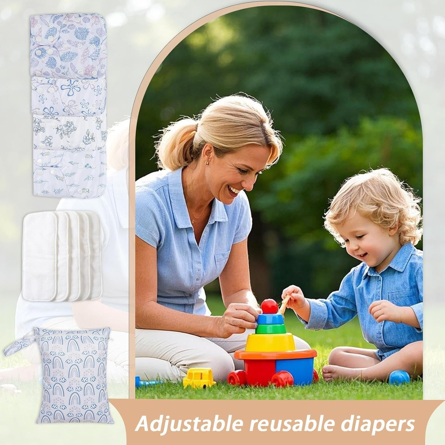 Reusable Diapers Baby | Reusable Adjustable Cloth Diapers | 4X Absorbent & Breathable Liners, Waterproof Cover with 4 Inserts & 1 Wet Bag for Toddler Boys Girls - A image number 4