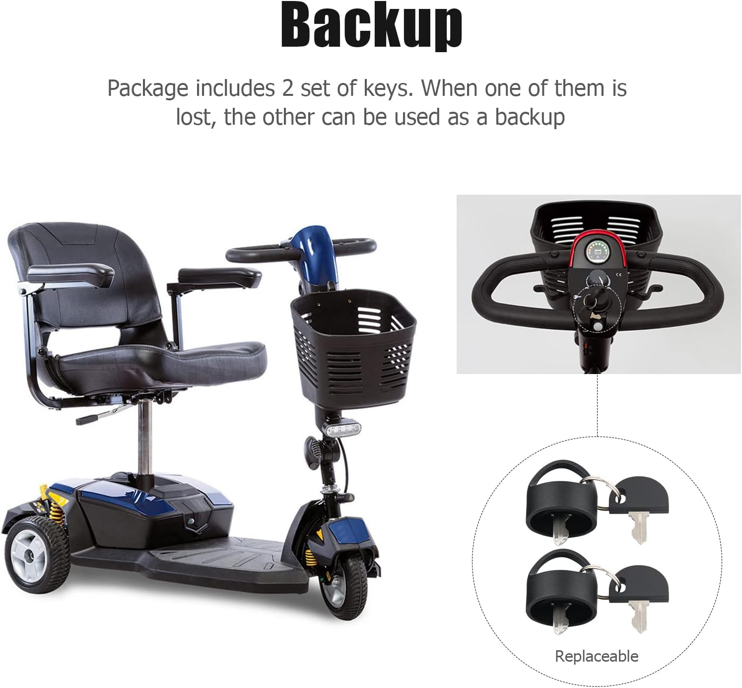 Easy Pull Key for Pride Mobility Scooter, Key Replacement Parts Accessories for All Pride, Victory and Go-Go Mobility Scooters Power Wheel Chairs, 2 Set image number 3