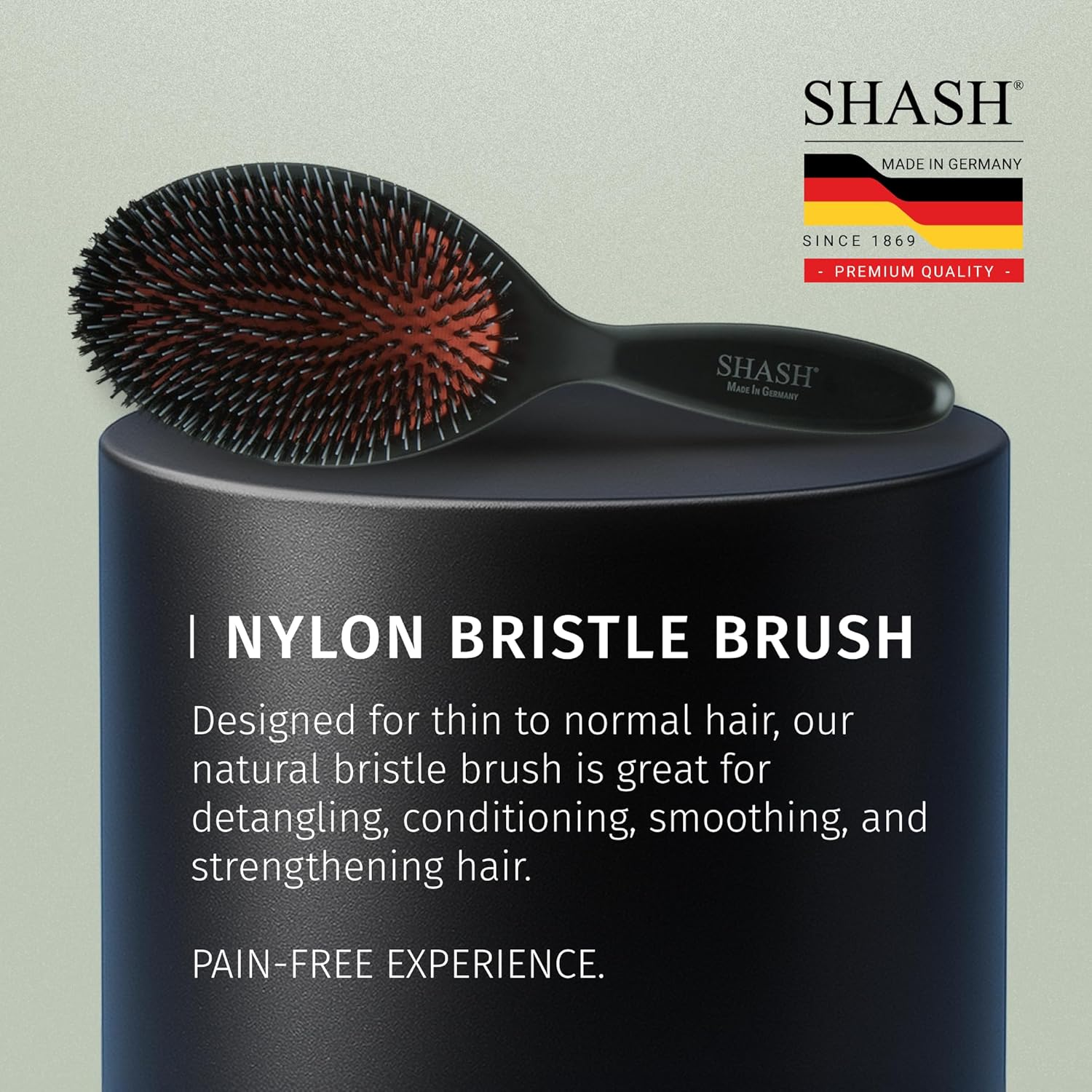 Made in Germany - SHASH Nylon Boar Bristle Brush Suitable for Normal to Thick Hair - Gently Detangles, No Pulling or Split Ends - Softens and Improves Hair Texture, Stimulates Scalp (Large) image number 6
