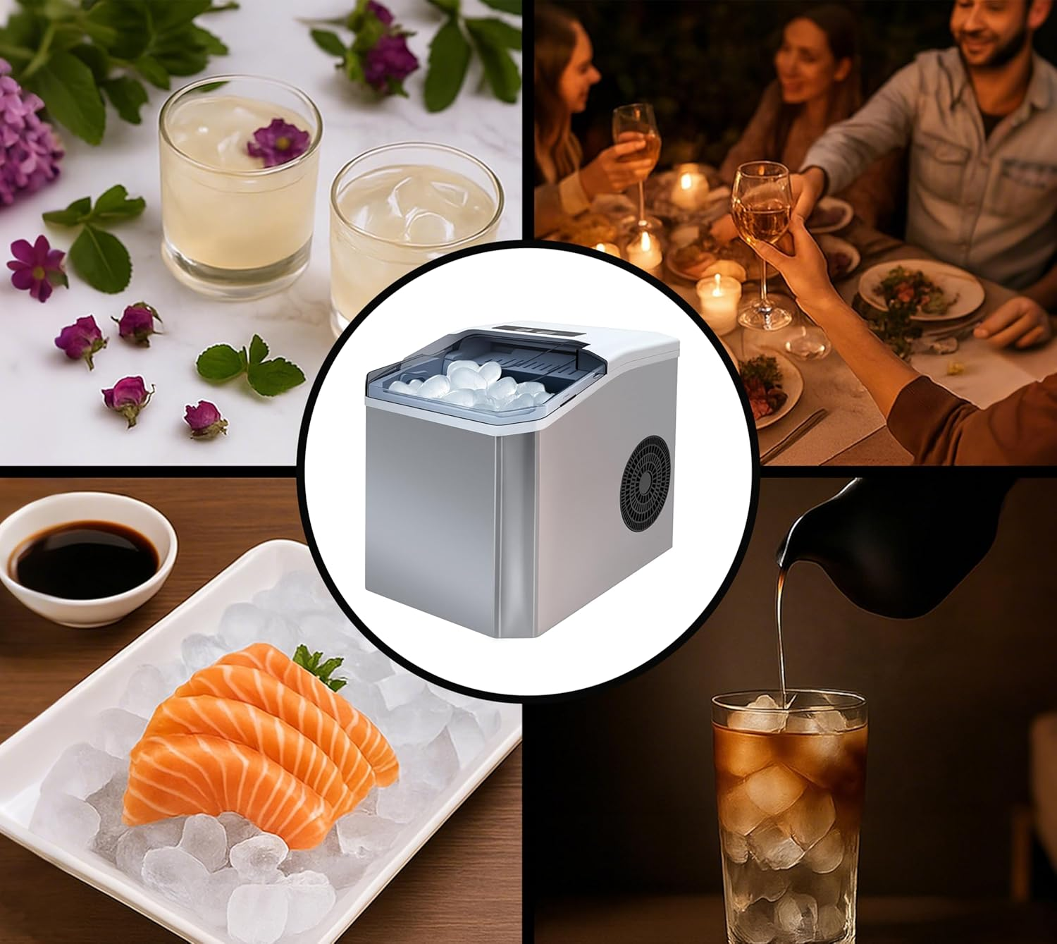 Itoma Countertop Ice Maker Machine, 2 Sizes of Bullet Ice, 1.3L Auto-Cleaning Ice Maker with Basket and Scoop, for Home/Kitchen/Office/Bar Party Ice Cube Machine image number 1