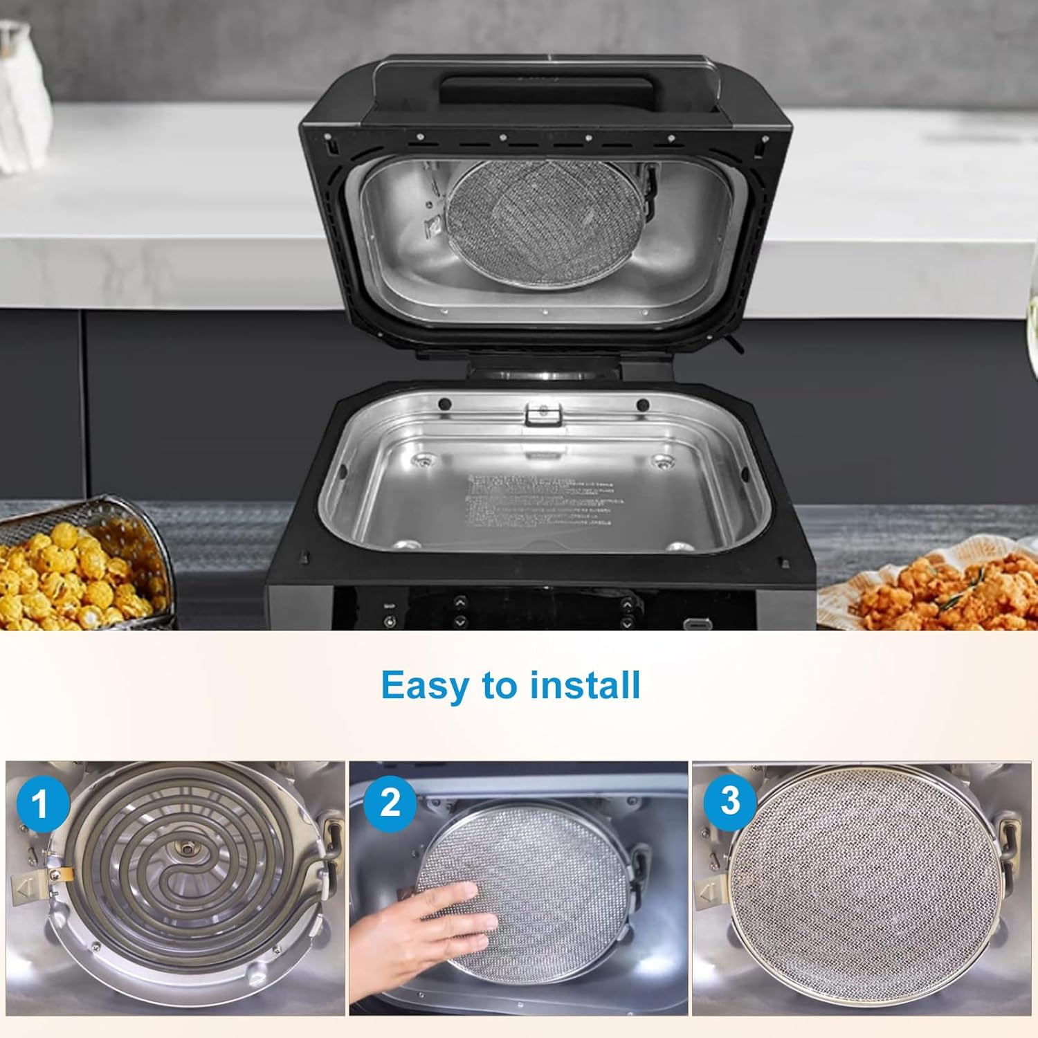 KINLYBO Replacement Splatter Shield for Ninja Foodi FG551 Air Fryer,Stainless Steel Splatter Screen Accessories for Ninja Foodi Smart XL 6-In-1 Indoor Grill, FG550, BG500A, DG551 image number 4