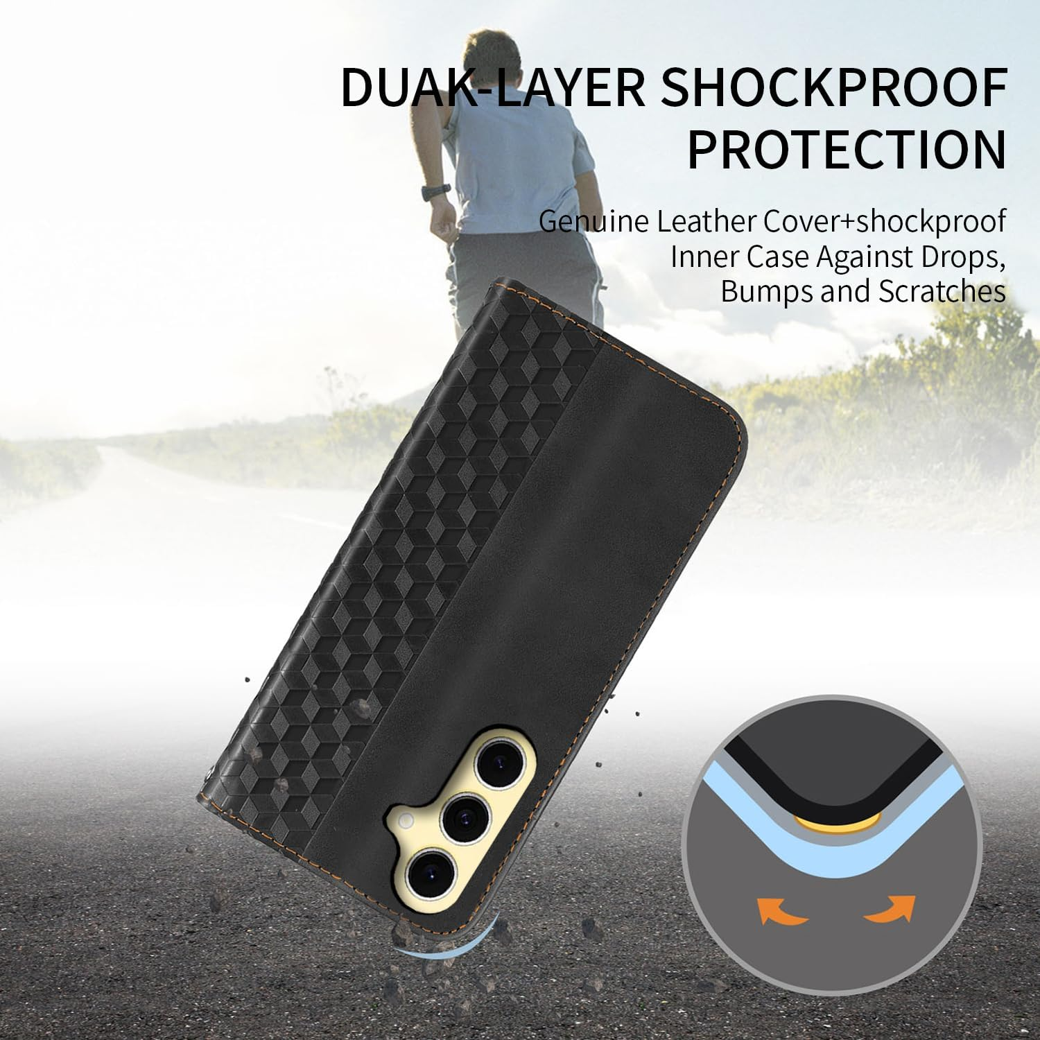 CXTCASE Case for Samsung Galaxy S25 FE, Shockproof PU Leather Flip Folio Cover with Card Slots, Magnetic Wallet Case for Samsung Galaxy S25 FE, Black - Purple image number 4