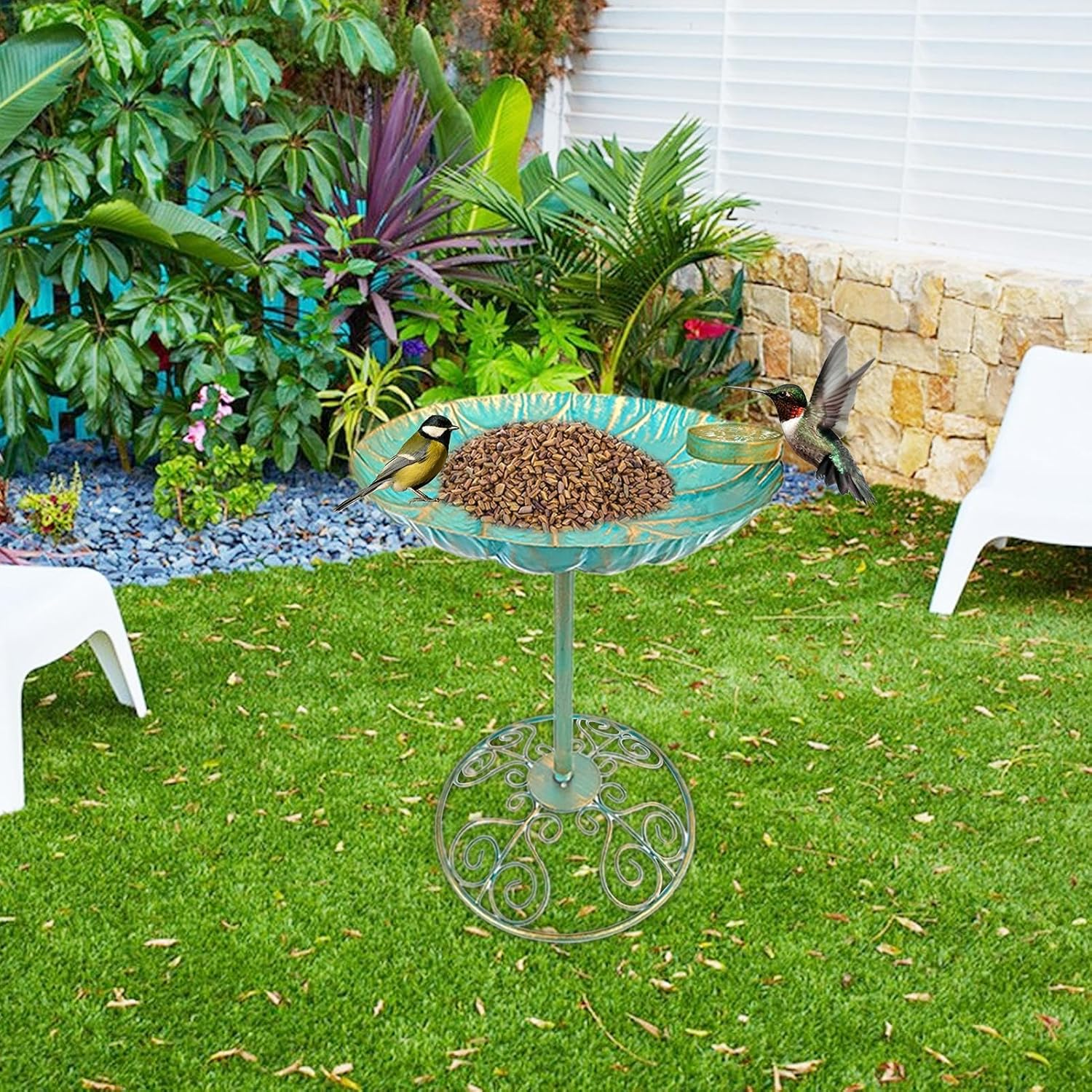 Outdoor Bird Bath | Iron Pedestal Bird Bath | Rustproof Water Feeder Planter Yard Statue Decorations for Fence Yard Porch Lawn Deck Backyard Balcony