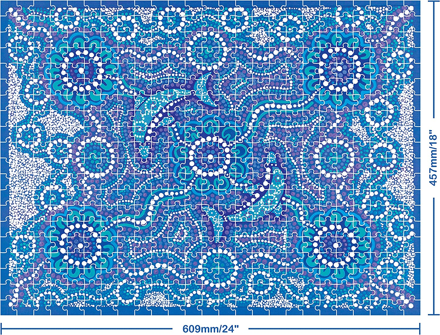 Mindbogglers Artisan 500-Piece Jigsaw Puzzle: Saltwater People - Steven Bekue - Jigsaws for Adults - Deluxe Jigsaw Puzzles - 24X18In - Intricate Puzzles - Hobbies - Aboriginal Art Jigsaw Puzzles, Blue image number 6