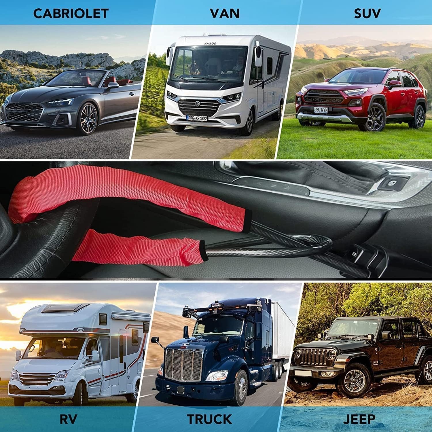 Steering Wheel Lock Universal anti Theft Car Lock with 3 Keys Fit Most Cars Vehicle Truck SUV Van (Red) - Yellow image number 6