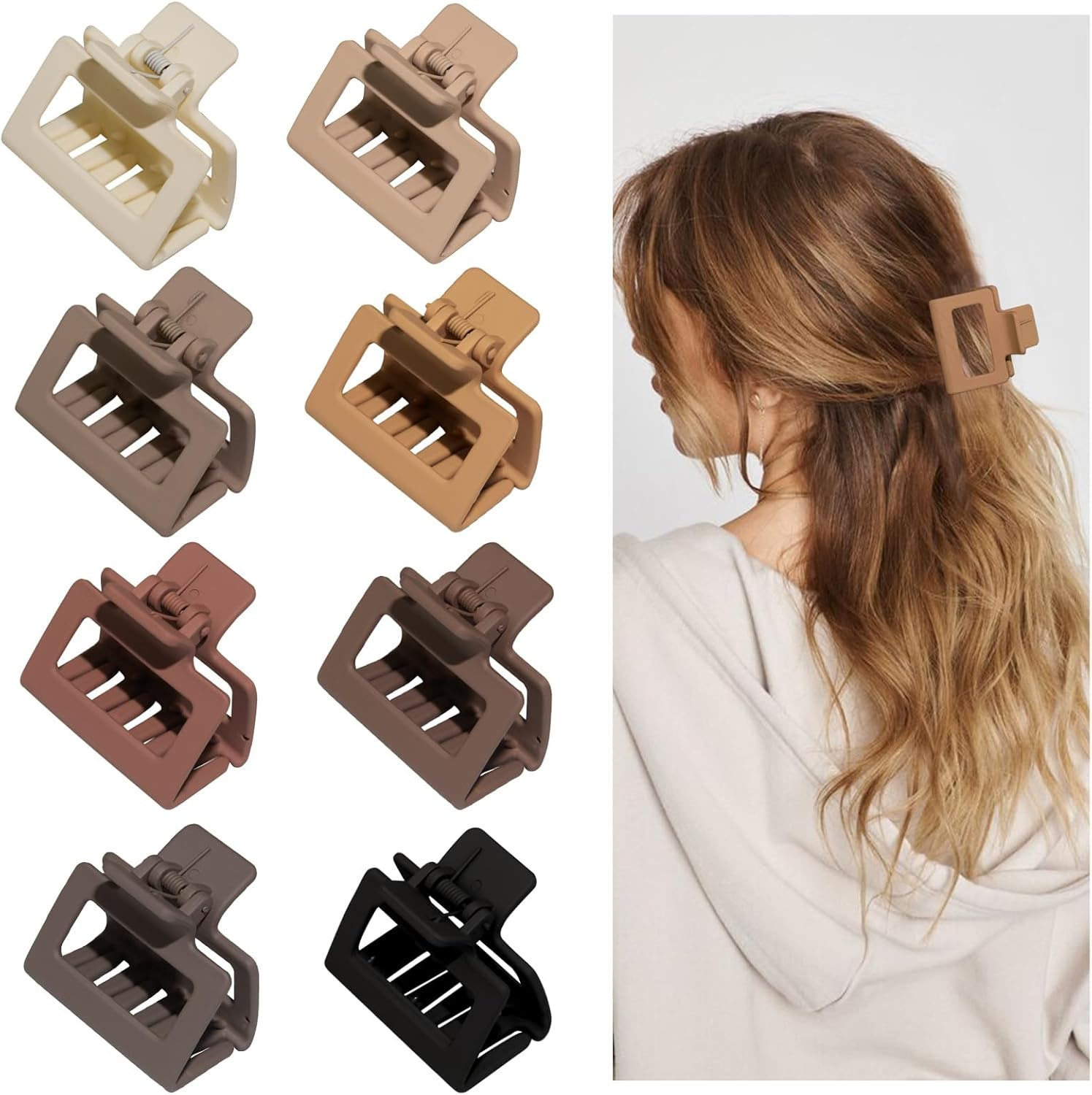 Cobinaan Medium Matte Rectangle Claw Hair Clips for Women Girls, 2 X 1 X 1.8 Inch, 8Pcs Warm Color, Nonslip Hair Jaw Clips for Thin/Medium Thick Hair - 8Pcs Cool Color image number 4