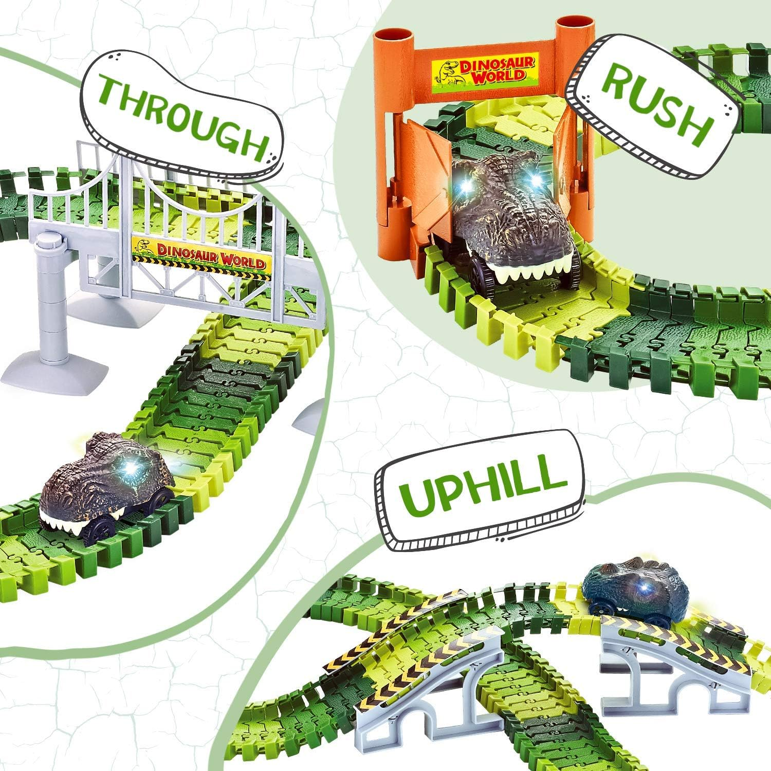 Dinosaur Toys,Dinosaur Train,Race Car Track, Create a Dinosaur World Road Race,Flexible Track Playset and 2 Pcs Cool Dinosaur Cars for Kids 3-5 Best Gift image number 5
