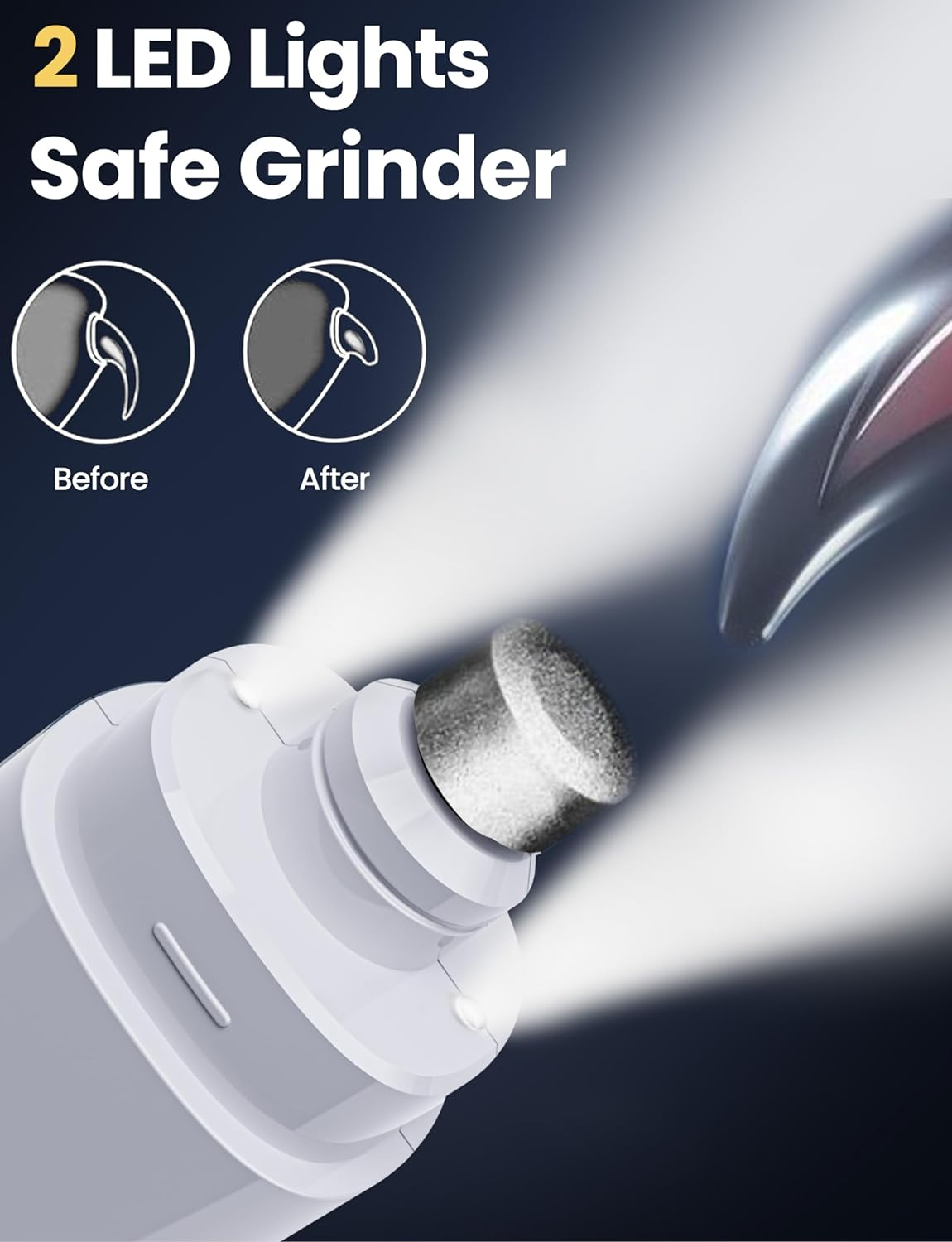 ADVWIN Dog Nail Grinder, 3-Speeds Pet Nail Grinder Low Noise USB Rechargeable with 2 LED Lights, Electric Dog Nail Trimmer Painless Paw Grooming Tool for Medium Large Dogs & Cats image number 6