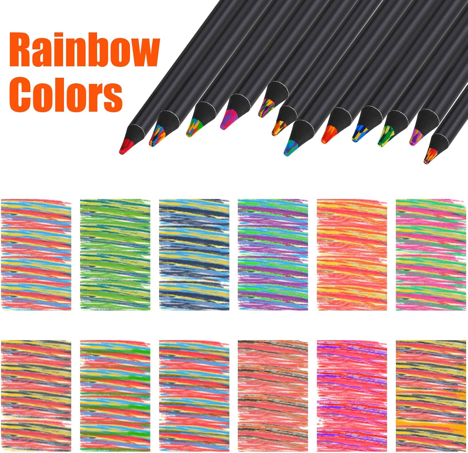 KUCHEY Rainbow Pencils, 12 Colors, Pre-Sharpened, Art Supplies, Stocking Stuffers for Kids & Adults - 7 Color In 1 image number 5