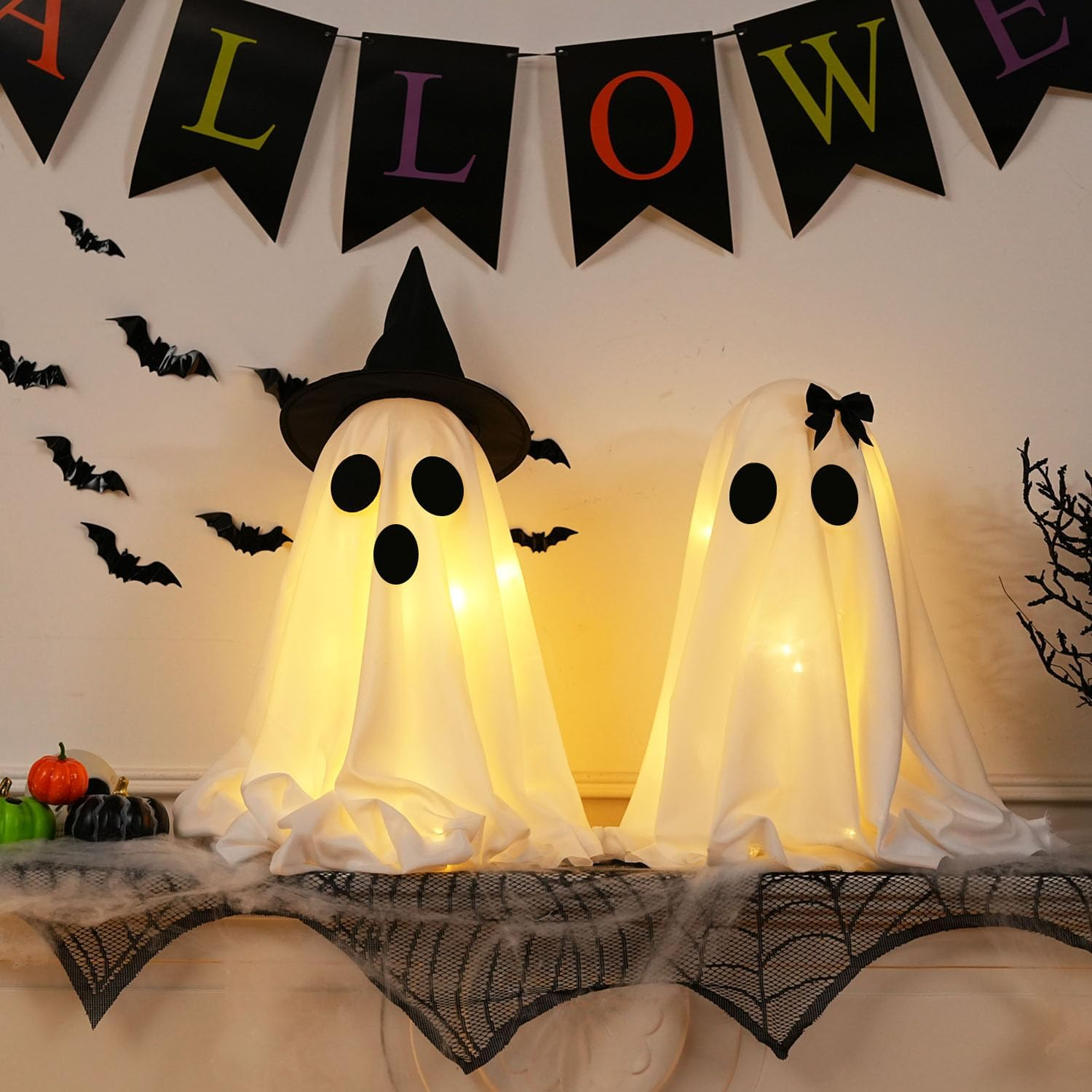 Halloween Ghost Decorations, Set of 2 DIY Spooky Ghosts Crafts, Scary Ghost for Halloween Decor Indoor Home Mantel Shelf & Tabletop Decor image number 1