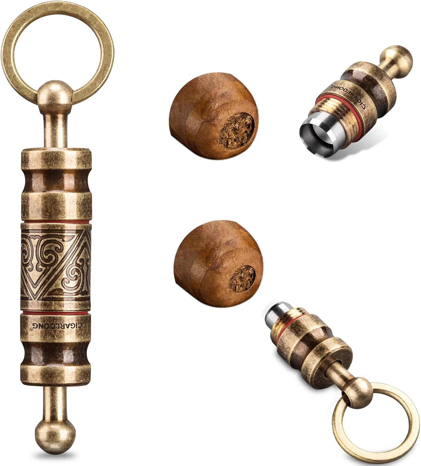 CIGARLOONG Cigar Punch Retractable and Screw Out Punch-2 Size Blades Cigar Hole Opener-Smoking Accessories with Gift Box(Color:Gold)
