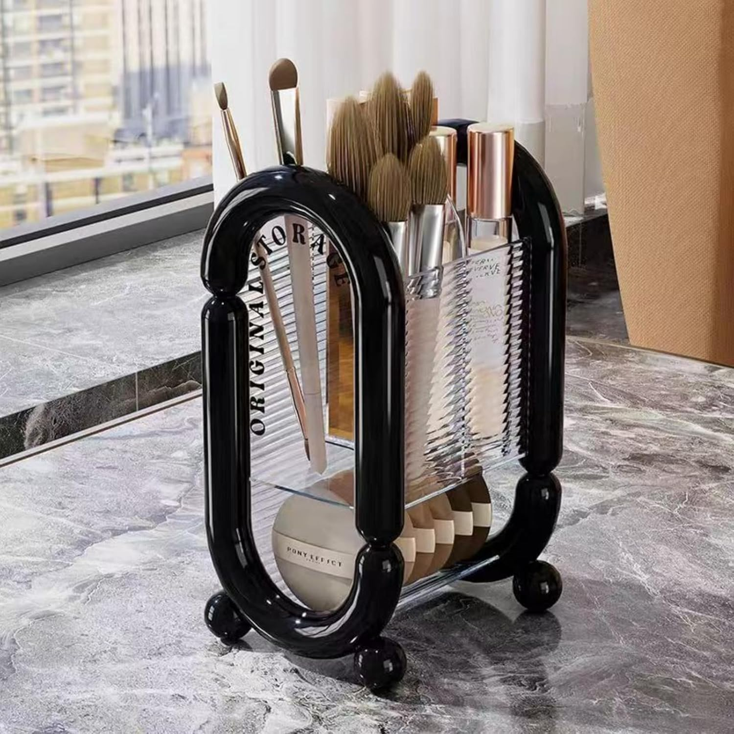 Cozioz Makeup Organizer Brush Holder &ndash; Large Capacity Cosmetics Storage Box for Vanity, Desktop, and Bathroom Countertop &ndash; Makeup Brushes Container (Black) image number 3