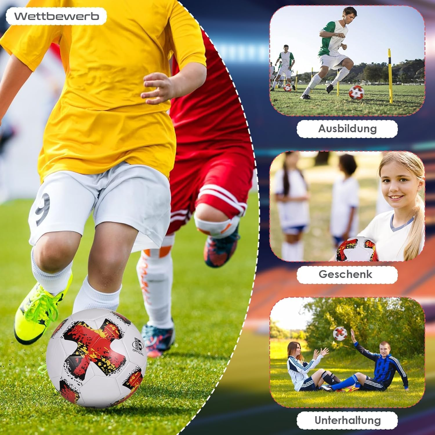 Soccer Ball Size 5, Soccer Ball Unisex, Adult Soccer Ball, Official Size 5 Soccer Ball, Soccer Ball Size 5 for Youth and Adult Games Training Ball, Players Game, Back to School Gift image number 3