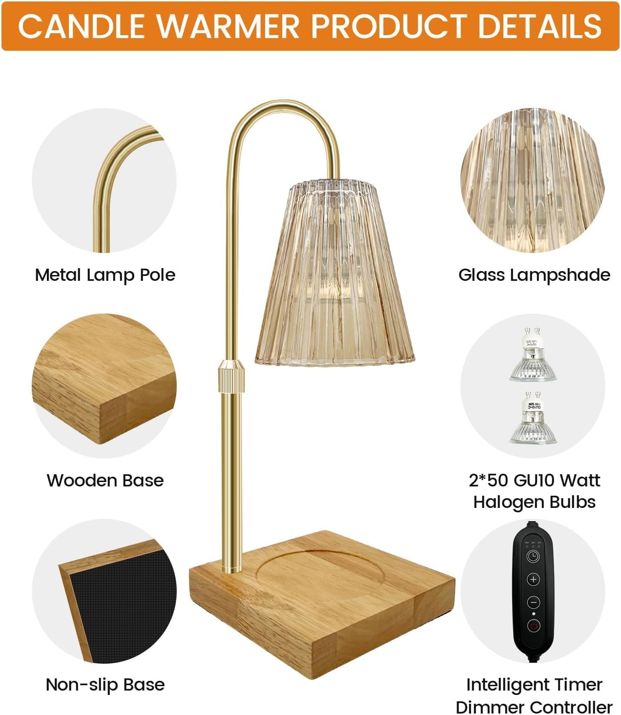 Candle Warmer Lamp with Timer Dimmer Adjustable Height, Mothers Day Gifts, Electric Wax Warmer Vintage Home Decor for Scented Jar Candle image number 1