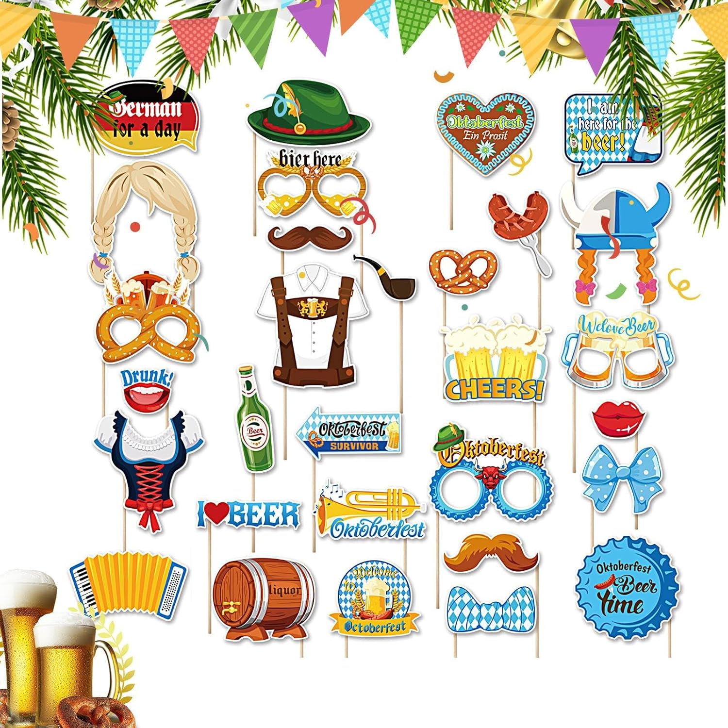 Oktoberfest Photo Booth Props, German Oktoberfest Photo Booth Props | Reusable Holiday Decor for Selfie Culture Fans Events Halloween Birthday Club Women Men