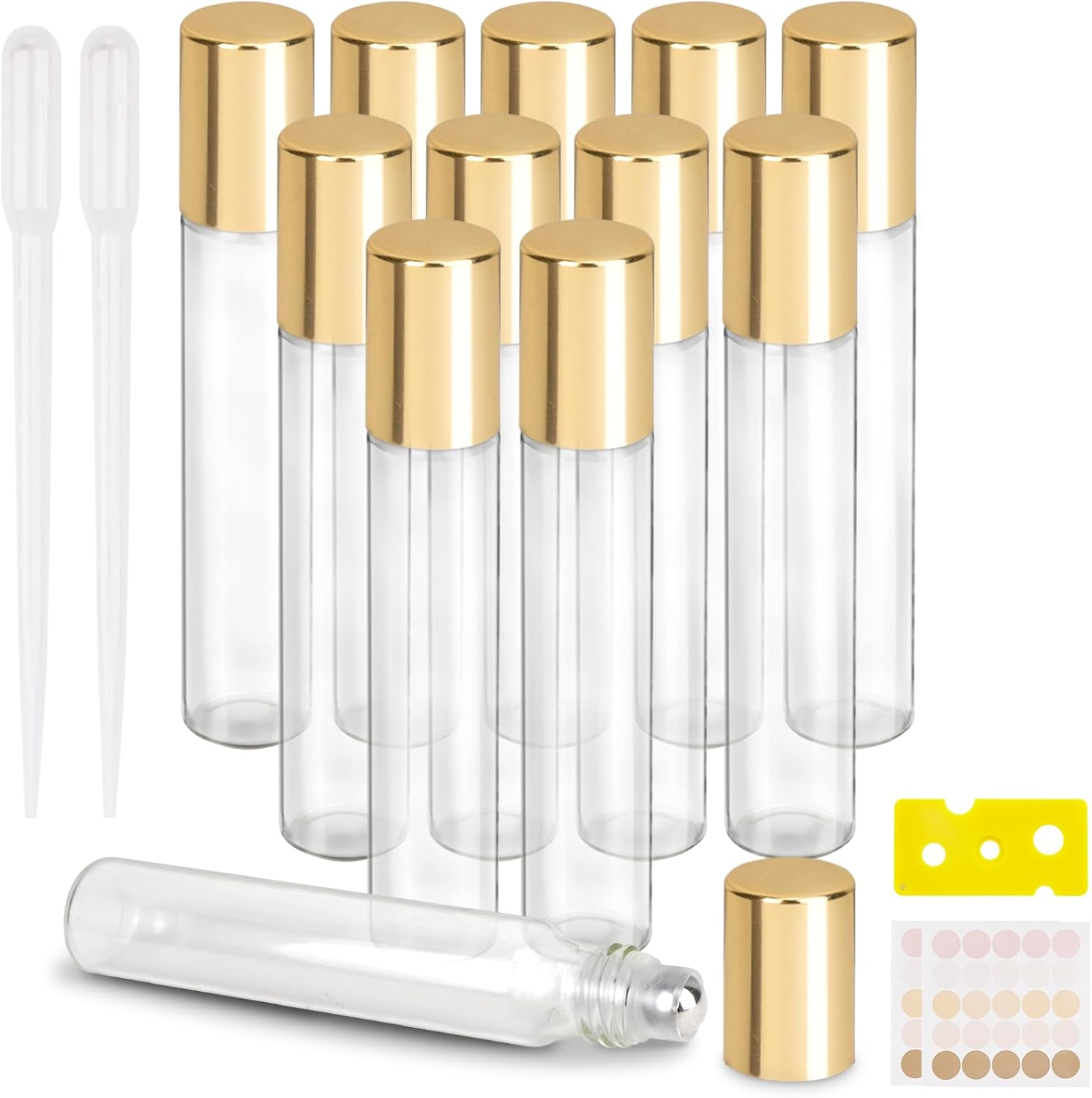 12PCS Essential Oil Roller Bottle Refillable Empty Glass Bottle with Stainless Steel Rollerball, 1PC Opener and 2PCS Dropper Refillable Glass image number 3