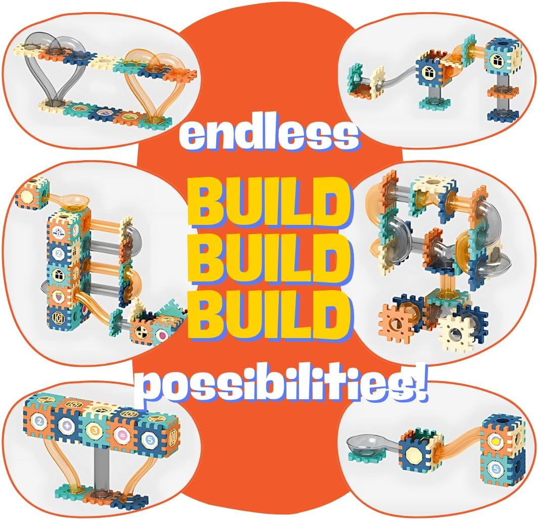 Onau. Toddler Toys: 286Pcs Ball Run Maze Adventure Non-Magnetic Set, Kids Toys for Developmental Play, Building & Construction Toys for Ages 3-12, 3D Montessori Blocks with 16 Marbles, STEM Learning image number 5