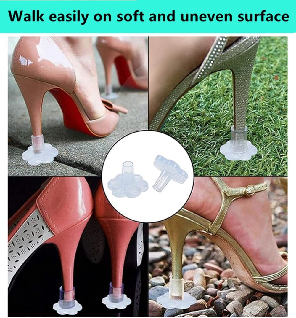 5 Pairs High Heel Protectors, for Shoes Women Soft Heel Covers Heel Repair Caps Covers,For Walking on Grass and Uneven Floor to Prevent Noise Non-Slip for Weddings Occasions (5 Sizes)
