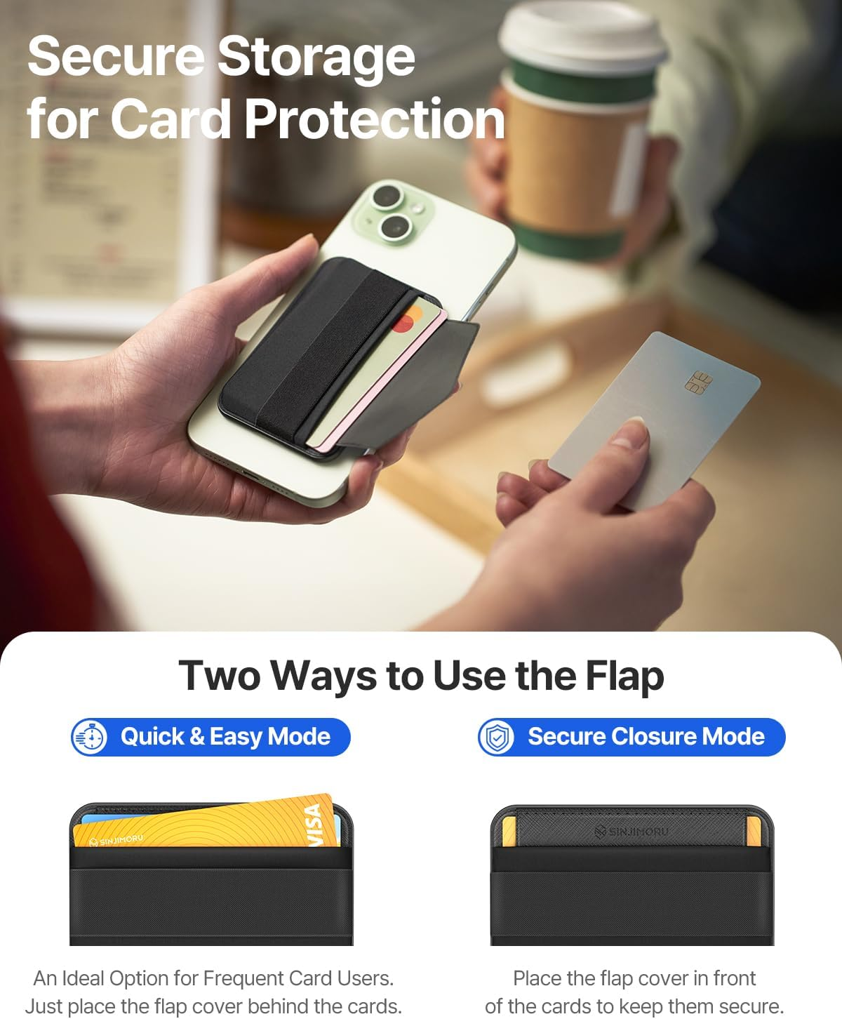 Sinjimoru for Magsafe Wallet, Adjustable Stand with Magnetic Wallet, 3000G Magnetic Strengh, Soft Wool Band Grip, Side Access Type, M-Band Stand Black