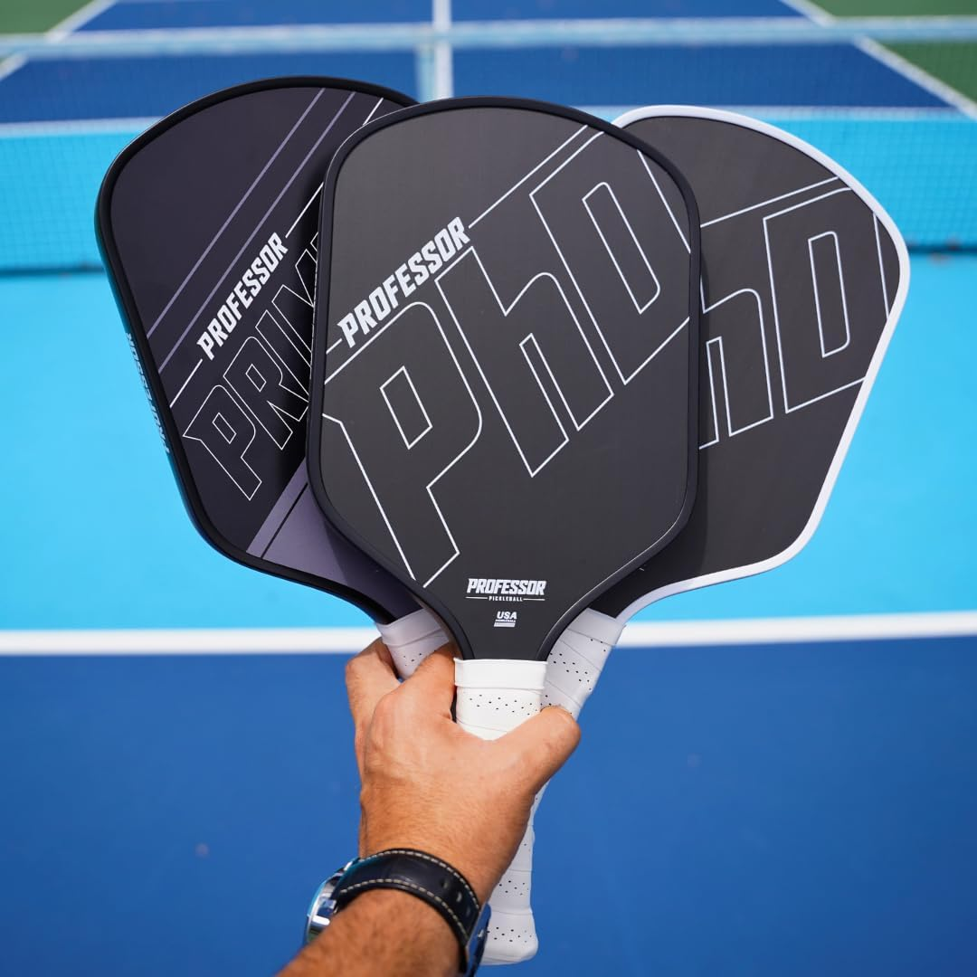 Professor Phd Raw Carbon Fiber Pickleball Paddle - White Edge - C - Phd Pro - Grey Edge image number 2