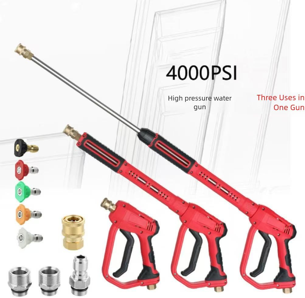 High Pressure Cleaning Gun, Replaceable Extension Pole, Upgraded Version, 5 Nozzle Spray Head, M22-14/M22-15, 3/8 Quick Connect, 4000 PSI image number 2